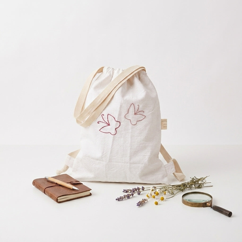 Saculet personalizat cu nume si broderie aerisita/pe contur